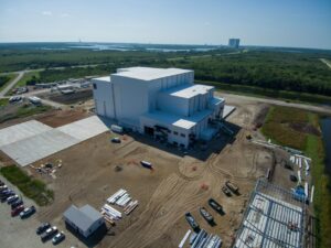 Aerial view of Amazon's satellite processing facility in Florida
