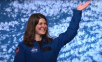 NASA’s Laurel Edgar waving during introduction as NASA astronaut
