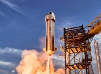 Blue Origin New Shepard rocket ship lifts off